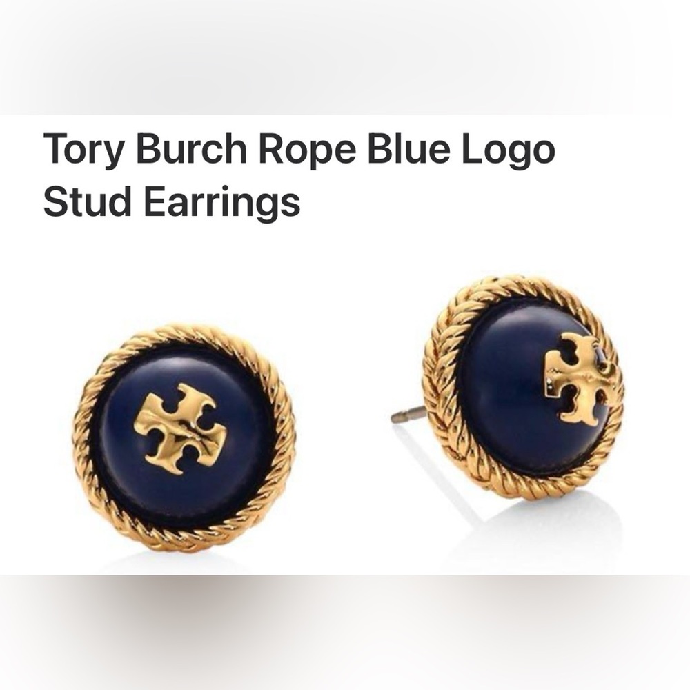 Tory Burch Blue / Gold Rope stud earrings and Dust bag